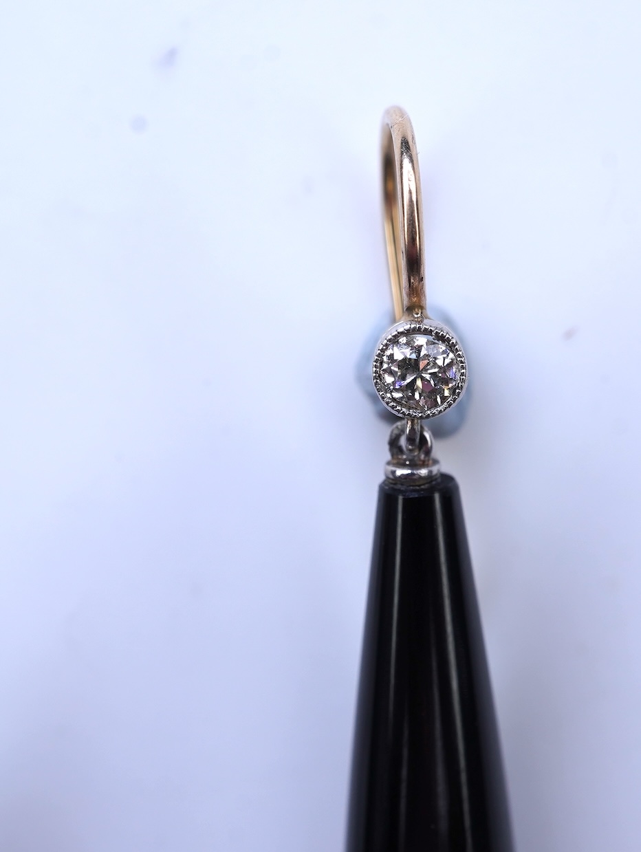 A pair of Art Deco onyx and diamond earrings, early 20th century